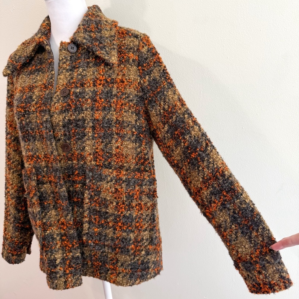 RODEBJER BROWN ORANGE GRAY PLAID COLLARED BUTTON UP BOEL BOUCLE TWEED JACKET - Picture 4 of 17